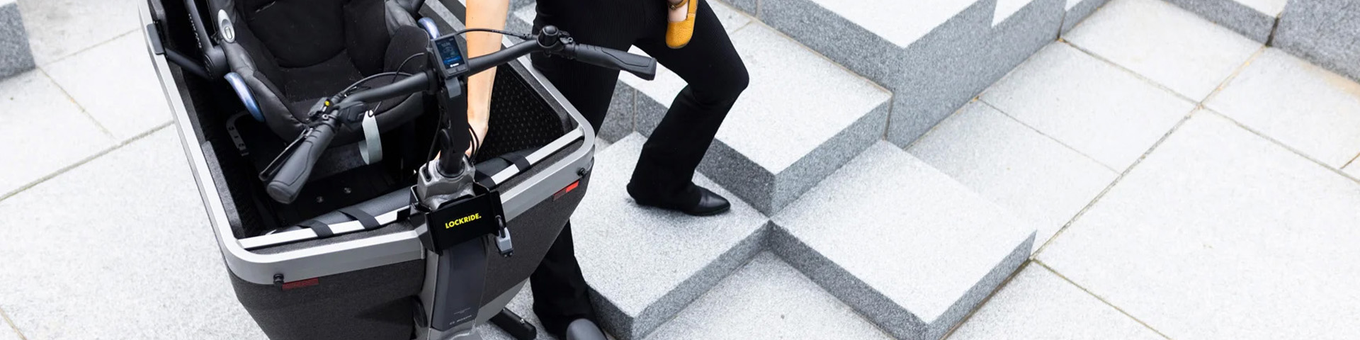 De accu van deze bakfiets is beveiligd met een Lockride slot